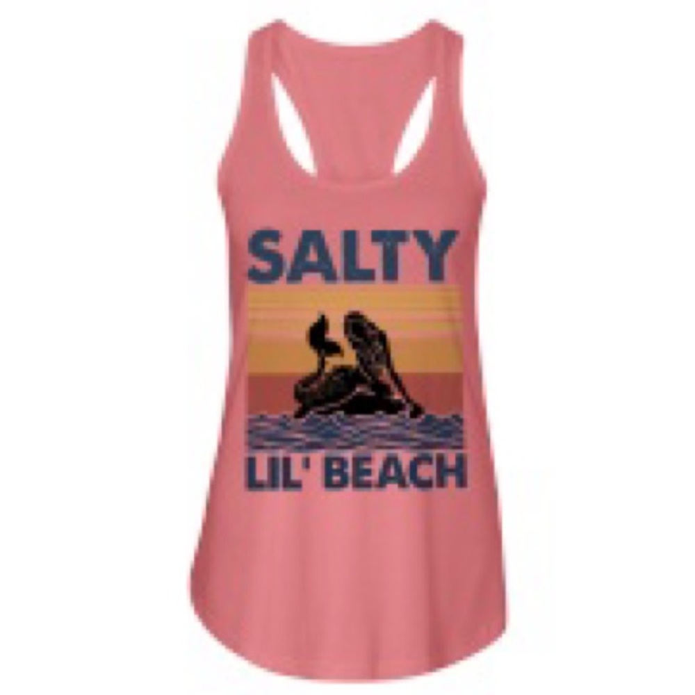 Salty Lil' Beach Mermaid Graphic Tank Top - Coral - Picture 1 of 4